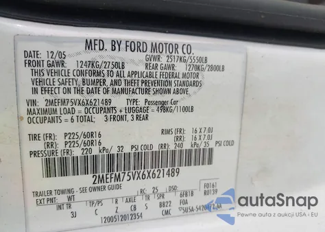 2006 Mercury Grand Marquis Ls из США, поврежденный, VIN 2MEFM75VX6X621489